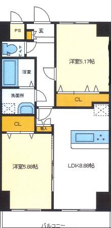 フェリオ南町田(2LDK/4階)の間取り写真