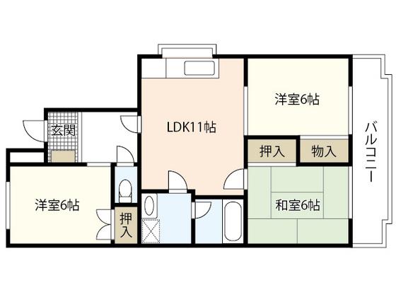 カネオハイツ(3LDK/4階)の間取り写真