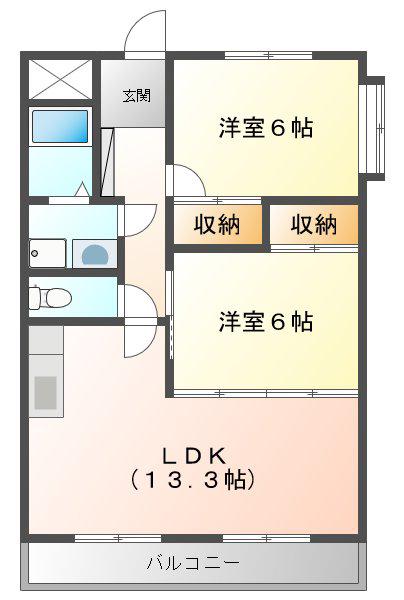 ベルテ白子(2LDK/2階)の間取り写真