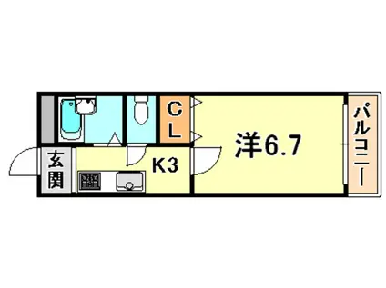 地下鉄西神・山手線 上沢駅 徒歩4分 3階建 築30年(1K/2階)の間取り写真