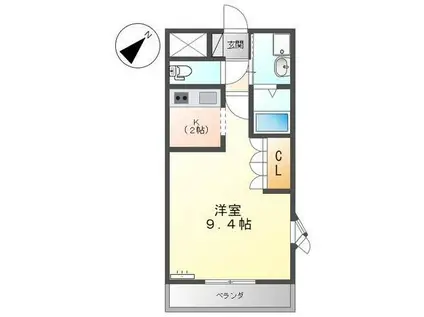 アウラ山手(1K/2階)の間取り写真