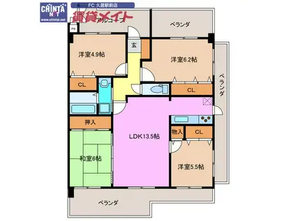 サンマンションポルタ久居 北館(4LDK/7階)の間取り写真