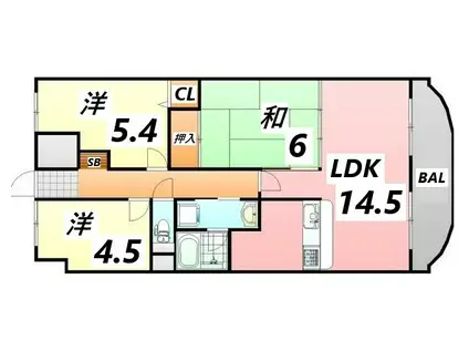 手柄アートスカイハイツ(3LDK/3階)の間取り写真