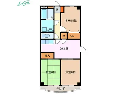 アールズコート・II(3LDK/3階)の間取り写真