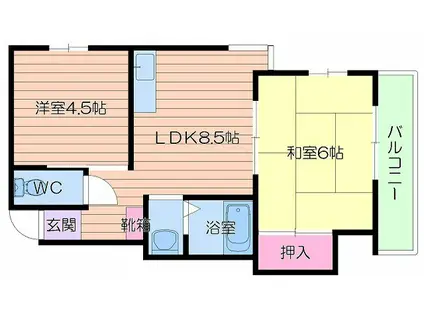 第3カワイハイツ(2LDK/6階)の間取り写真