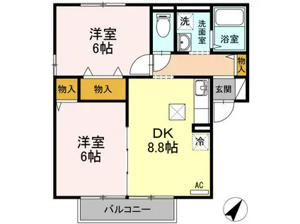 ボナールシャンブルII(2DK/1階)の間取り写真