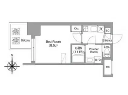 コンフォリア・リヴ大阪本町(1K/7階)の間取り写真