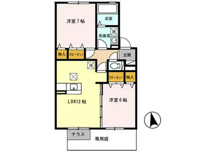 カルチェ赤坂A棟(2LDK/1階)の間取り写真