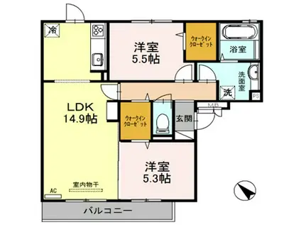 サニーヒルズ泉大津 A棟203(2LDK/2階)の間取り写真