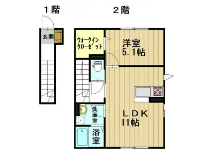 ウィットRSK(1LDK/2階)の間取り写真