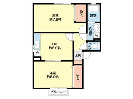 パレドール(2DK/2階)の間取り写真