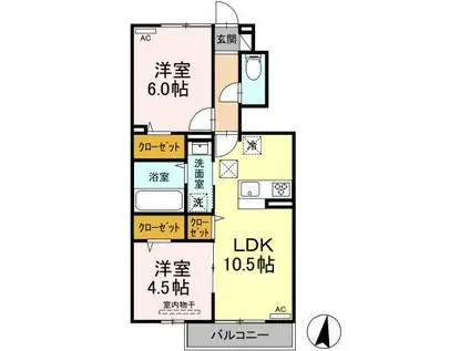 ニューメロウ(2LDK/1階)の間取り写真