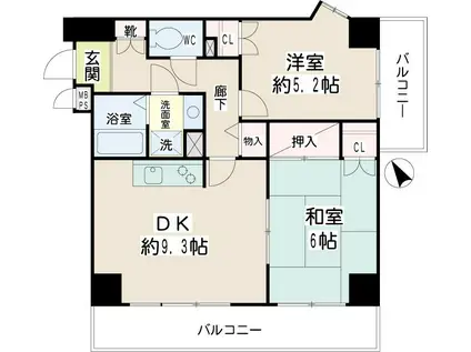 グラン・ベルデ(2DK/8階)の間取り写真