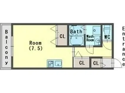 パルフラッツ王居殿(ワンルーム/1階)の間取り写真