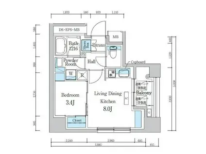 デュオフラッツ浅草蔵前(1LDK/2階)の間取り写真