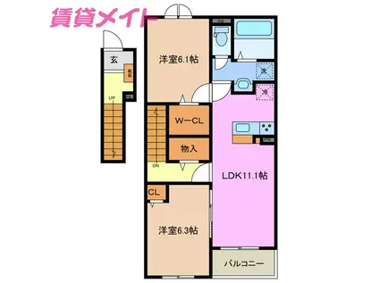 ベルメゾン シャトン I(1LDK/2階)の間取り写真