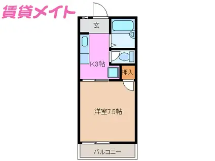 アネックス平津A棟(1K/2階)の間取り写真