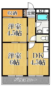ラパンジール京橋(2DK/2階)の間取り写真