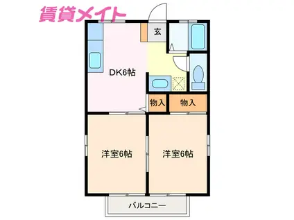 山弘ハイツA(2DK/2階)の間取り写真