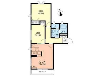 メゾンボヌールB棟(2LDK/1階)の間取り写真