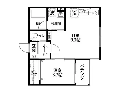 秣川岸通アパート(1LDK/3階)の間取り写真