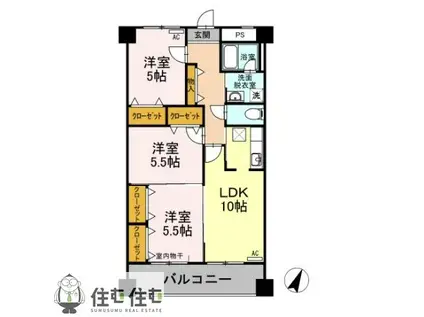 イーストONEイーストワン(3LDK/4階)の間取り写真