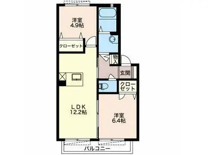 エクセレントティアラ(2LDK/2階)の間取り写真