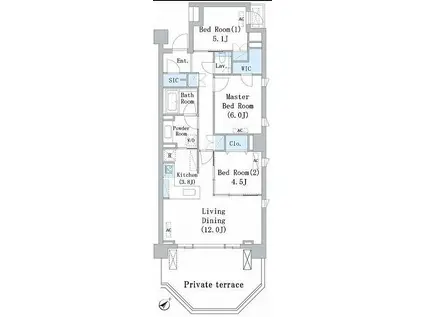 PARKAXIS千川(3LDK/1階)の間取り写真