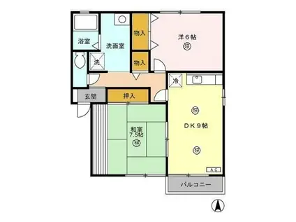 愛花夢 二号館(2DK/1階)の間取り写真