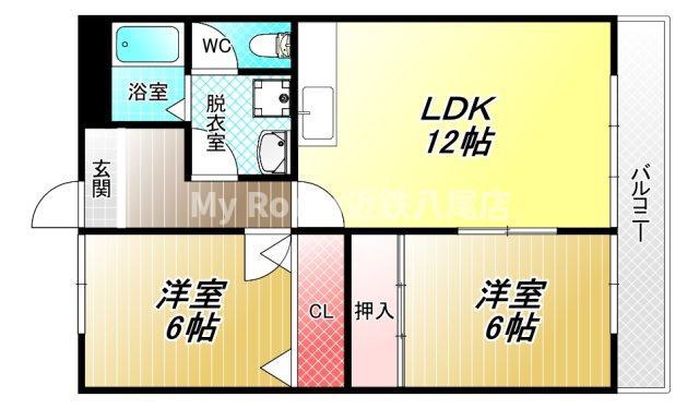 ボナールシャトー(2LDK/6階)の間取り写真