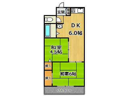 オリンピヤコープ(2DK/4階)の間取り写真