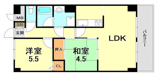 ロイヤル神戸池田広町(2LDK/2階)の間取り写真