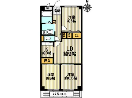 コーポコドー(3LDK/4階)の間取り写真