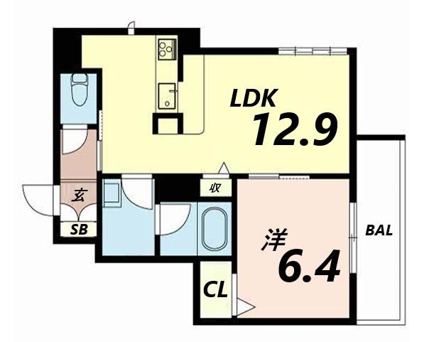REMEMBRANCE西新町(1LDK/4階)の間取り写真