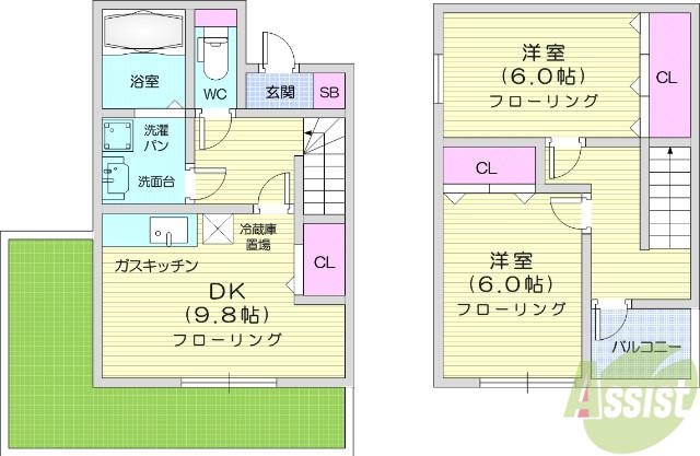 サンセベリアⅡ(2DK/1階)の間取り写真