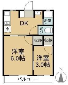 新松島コーポ(2K/2階)の間取り写真
