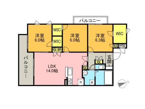 RAFFINA大濠(3LDK/5階)の間取り写真