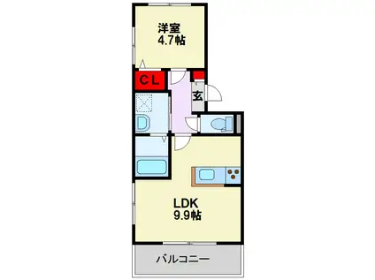 D-ROOM華里(1LDK/3階)の間取り写真