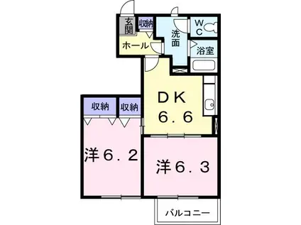 ブルックハイツV(2DK/1階)の間取り写真