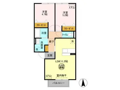 グラマードマレ B(2LDK/2階)の間取り写真