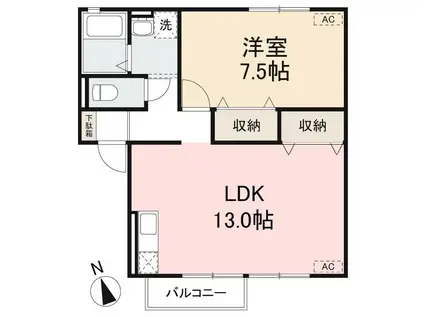 サンライズ96 A・B棟(1LDK/1階)の間取り写真