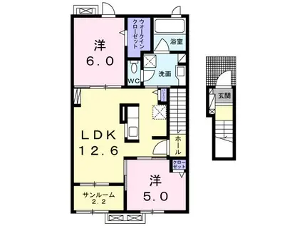 ロジュマン ココティエIII(2LDK/2階)の間取り写真