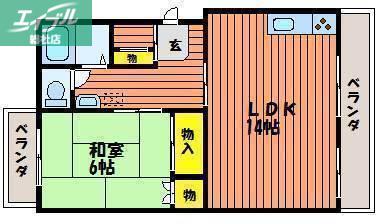 フジノマンション(2DK/4階)の間取り写真
