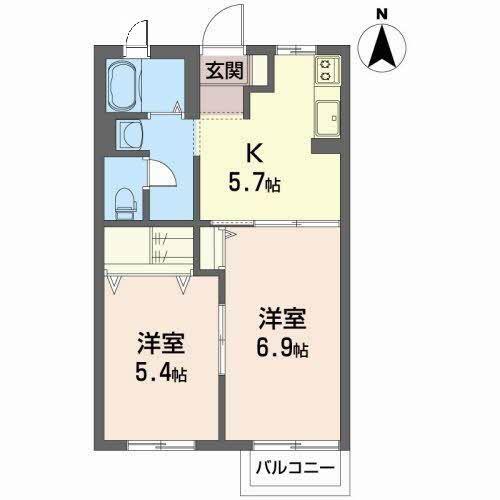 レジデンス七ツ沢C(2K/2階)の間取り写真