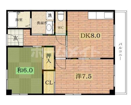 抱マンション(2DK/2階)の間取り写真