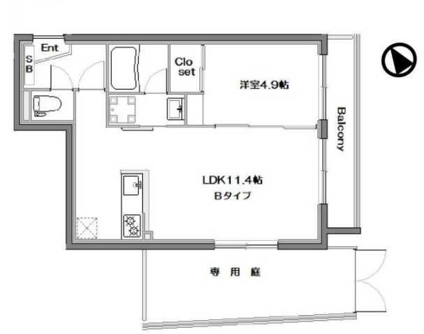 オークレスト四谷三栄町(1LDK/1階)の間取り写真