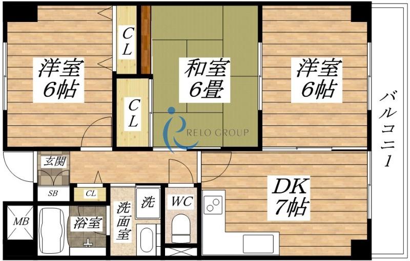 パラシオン平野(3DK/5階)の間取り写真