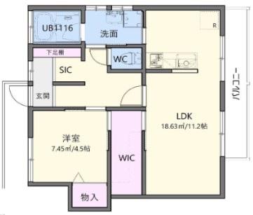 モナミA棟(1LDK/2階)の間取り写真