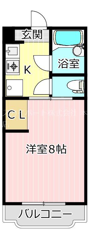 グローリィ高丘(1K/1階)の間取り写真