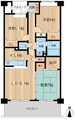 アソシエール野方(3LDK/3階)の間取り写真